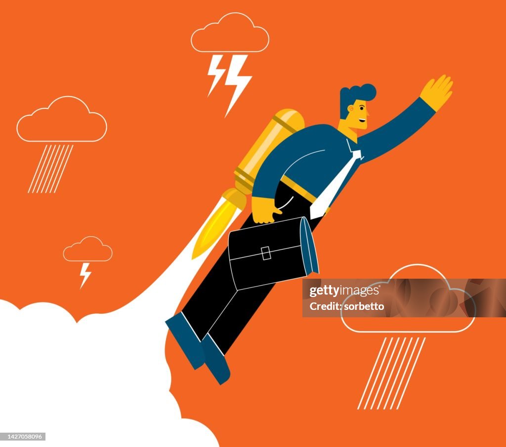 Rocket Rising Drawing Businessman With A Rocket Rising High-Res Vector Graphic - Getty Images