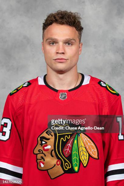 September 21: Max Domi of the Chicago Blackhawks poses for his official headshot for the 2022-2023 season on September 21, 2022 at the United Center...