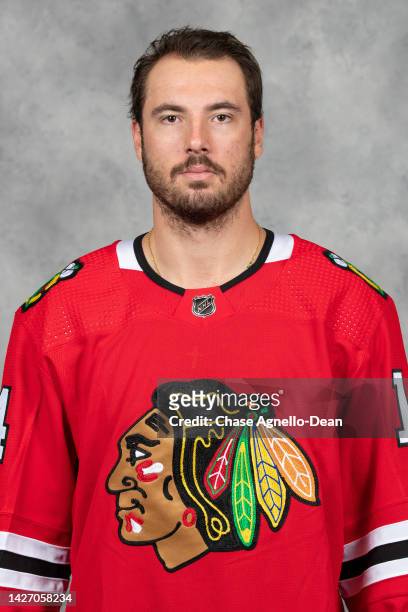 September 21: Boris Katchouk of the Chicago Blackhawks poses for his official headshot for the 2022-2023 season on September 21, 2022 at the United...