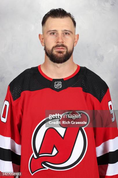 Tomas Tatar of the New Jersey Devils poses for his official headshot for the 2022-2023 season on September 21, 2022 at Prudential Center in Newark,...
