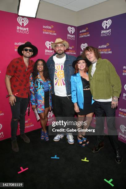 Matthew Russell, Medha Gandhi, KEVI, Danielle Monaro, and Trevor Dahl of Cheat Codes attend the 2022 iHeartRadio Music Festival at T-Mobile Arena on...