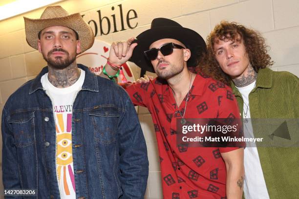 Matthew Russell, and Trevor Dahl of Cheat Codes arrive at the 2022 iHeartRadio Music Festival at T-Mobile Arena on September 24, 2022 in Las Vegas,...