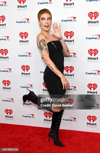 Halsey arrives at the 2022 iHeartRadio Music Festival at T-Mobile Arena on September 24, 2022 in Las Vegas, Nevada.