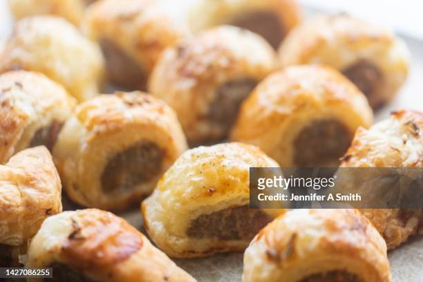 sausage rolls - sausage roll stock pictures, royalty-free photos & images