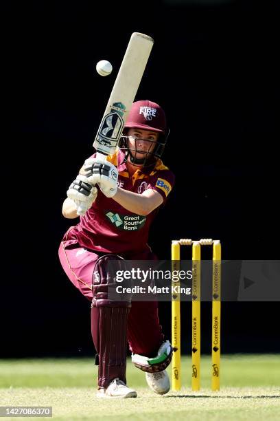 Georgia Redmayne of Queensland bats during the WNCL match between New South Wales and Queensland at North Sydney Oval, on September 25 in Sydney,...