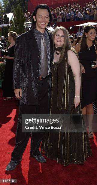 Actor Steve Valentine and his wife, Shari, attend the 54th Annual Primetime Emmy Awards at the Shrine Auditorium on September 22, 2002 in Los...