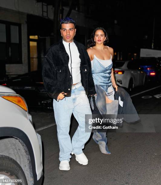 Rauw Alejandro and Rosalia celebrate her birthday at Carbone after Rosalia performed at the Global Citizen Festival on September 25, 2022 in New York...