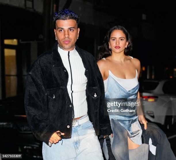 Rauw Alejandro and Rosalia celebrate her birthday at Carbone after Rosalia performed at the Global Citizen Festival on September 25, 2022 in New York...