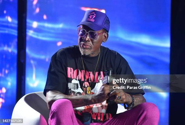 Former NBA Basketball player Dennis Rodman speaks onstage during the 2022 Revolt Summit at 787 Windsor on September 24, 2022 in Atlanta, Georgia.