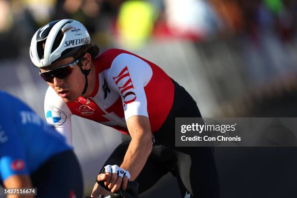 Mauro Schmid of Switzerland competes during the 95th UCI Road World Championships 2022, Men Elite Road Race a 266,9km race from Helensburgh to...