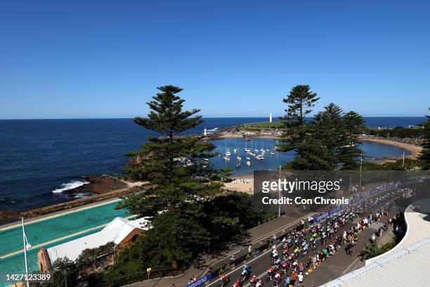 General view of the peloton competing during the 95th UCI Road World Championships 2022, Men Elite Road Race a 266,9km race from Helensburgh to...