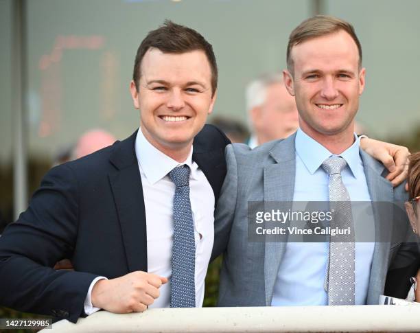 Trainers Ben Hayes and JD Hayes pose after Gentleman Roy won Race 8, the Ladbrokes Sandown Stakes, during Melbourne Racing at Sandown Hillside on...