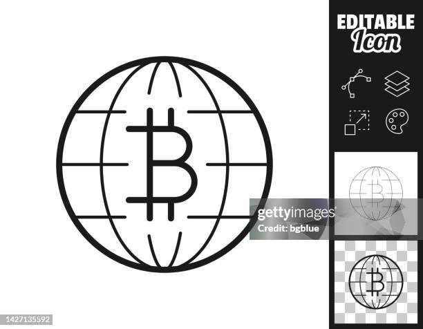 global bitcoin. icon for design. easily editable - blockchain technology globe stock illustrations