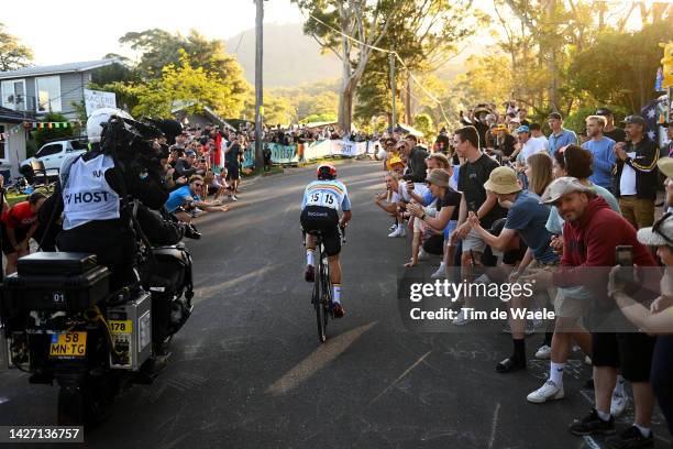 Remco Evenepoel of Belgium attacks in the final kilometres to win the 95th UCI Road World Championships 2022, Men Elite Road Race a 266,9km race from...