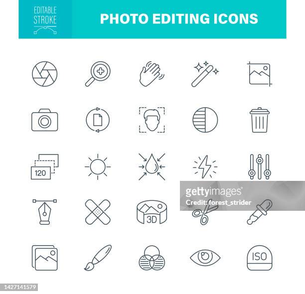stockillustraties, clipart, cartoons en iconen met photo editing icons editable stroke - facebook logo