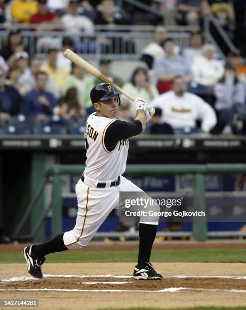 Jack Wilson of the Pittsburgh Pirates bats against the Chicago Cubs during a Major League Baseball game at PNC Park on April 16, 2005 in Pittsburgh,...