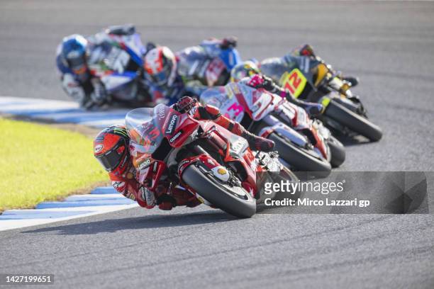 Francesco Bagnaia of Italy and Ducati Lenovo Team leads the field during the MotoGp race during the MotoGP of Japan - Race at Twin Ring Motegi on...