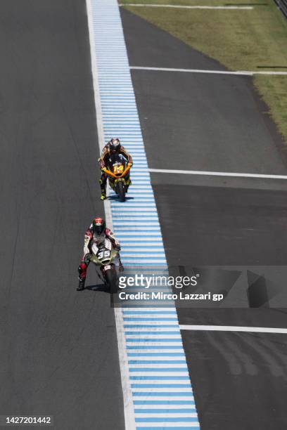 Somkiat Chantra of Thailand and Idemitsu Honda Team Asia leads the field during the Moto2 race during the MotoGP of Japan - Race at Twin Ring Motegi...