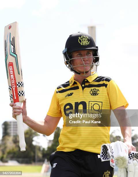 Beth Mooney of Western Australia walks from the field after scoring 151 not out during the WNCL match between Western Australia and Australian...