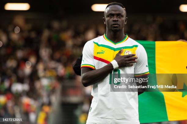 Sadio Mane of Senegal look on as the national anthems are played during the international friendly match between Senegal and Bolivia at Omnisports...