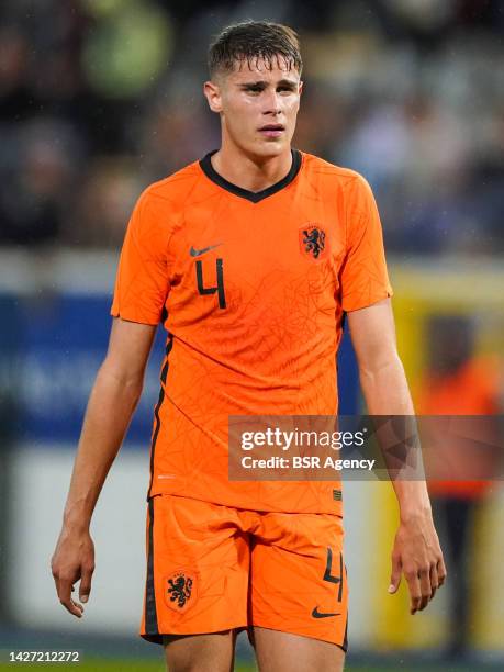 Micky van de Ven of Netherlands U21 looks on during the Friendly Game match between Belgium U21 and Netherlands U21 at the King Power At Den Dreef...