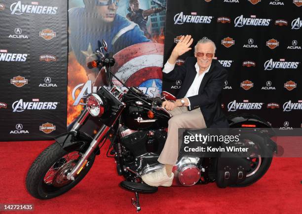 Writer/producer Stan Lee arrives at the premiere of Marvel Studios' "The Avengers" at the El Capitan Theatre on April 11, 2012 in Hollywood,...
