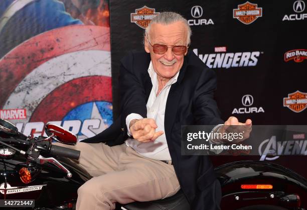 Writer/ producer Stan Lee attends the Los Angeles premiere of "Marvel's Avengers" at the El Capitan Theatre on April 11, 2012 in Hollywood,...