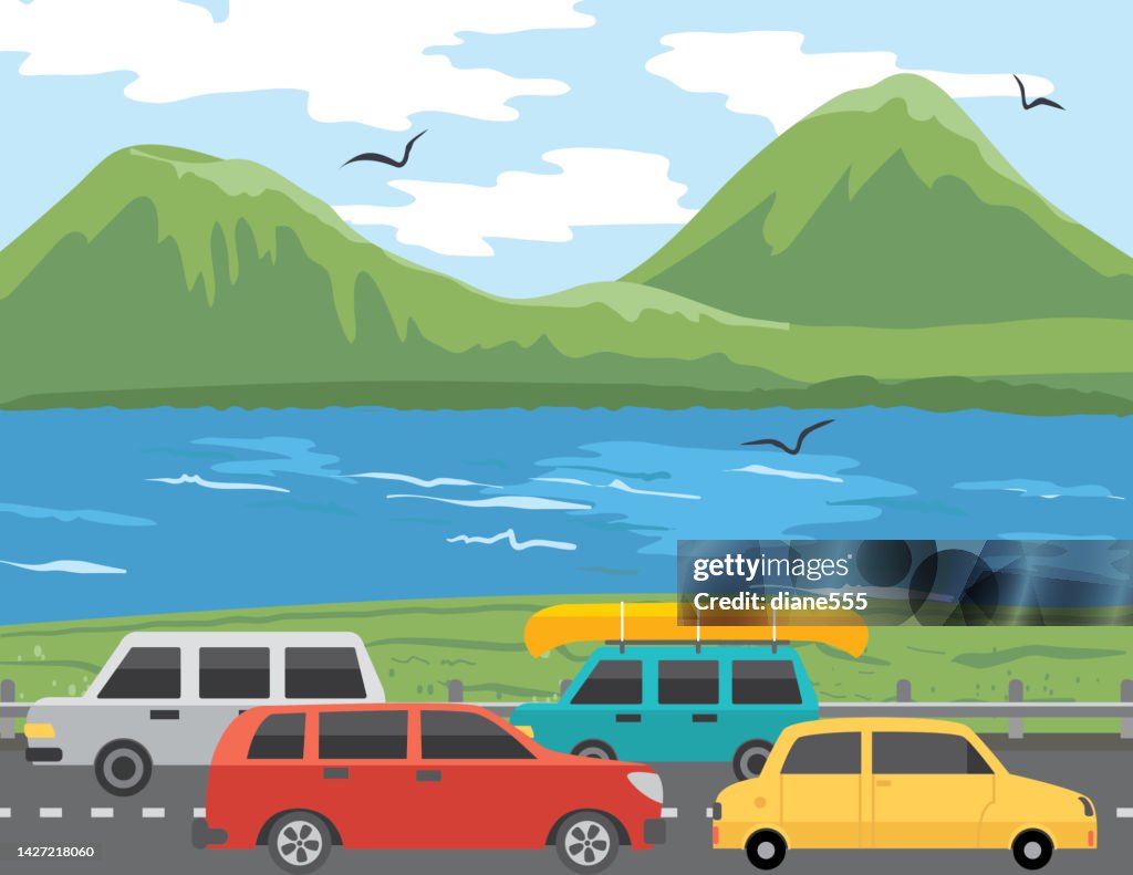 People Travelling On A Road Trip On A Busy Highway