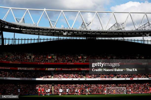 General view of the stands filled with fans on a record breaking attendance during the FA Women's Super League match between Arsenal and Tottenham...