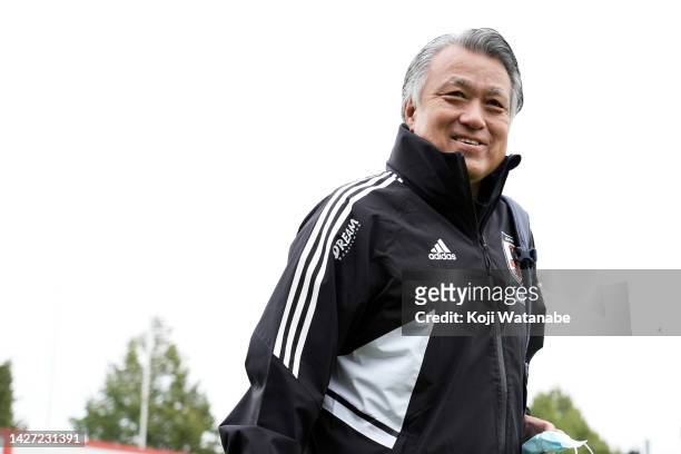 Japan Football Association President Kozo Tashima look on during the Japan training session on September 24, 2022 in Dusseldorf, Germany.
