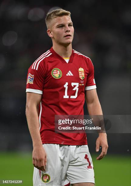 András Schäfer of Hungary in action during the UEFA Nations League League A Group 3 match between Germany and Hungary at Red Bull Arena on September...