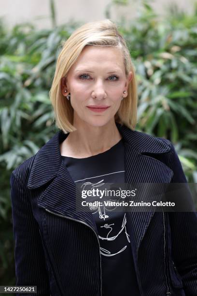 Cate Blanchett is seen at the Giorgio Armani Fashion Show during the Milan Fashion Week Womenswear Spring/Summer 2023 on September 25, 2022 in Milan,...