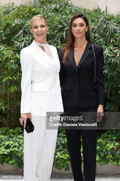 Michelle Hunziker and Belen Rodriguez are seen at the Giorgio Armani Fashion Show during the Milan Fashion Week Womenswear Spring/Summer 2023 on...