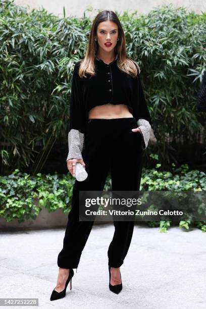 Alessandra Ambrosio is seen at the Giorgio Armani Fashion Show during the Milan Fashion Week Womenswear Spring/Summer 2023 on September 25, 2022 in...