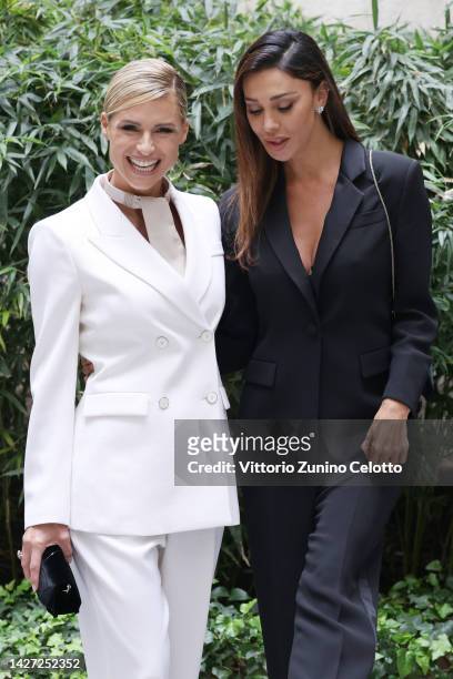 Michelle Hunziker and Belen Rodriguez is seen at the Giorgio Armani Fashion Show during the Milan Fashion Week Womenswear Spring/Summer 2023 on...