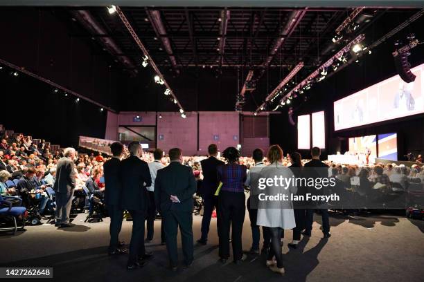 Delegates take part in voting on the first day of the Labour Party Conference in Liverpool on September 25, 2022 in Liverpool, England The Labour...