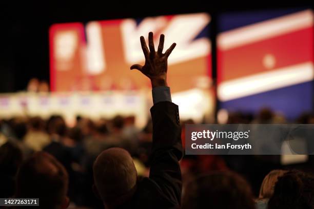 Delegates take part in voting on the first day of the Labour Party Conference in Liverpool on September 25, 2022 in Liverpool, England The Labour...