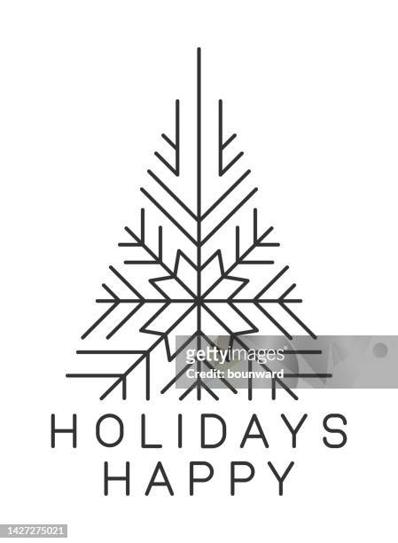 ilustraciones, imágenes clip art, dibujos animados e iconos de stock de línea copo de nieve árbol de navidad fondo - christmas logo