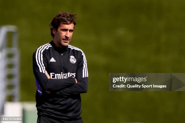 Raul Gonzalez Blanco head coach of Real Madrid Castilla looks on during the prior the Primera RFEF match between Real Madrid Castilla and CD Badajoz...