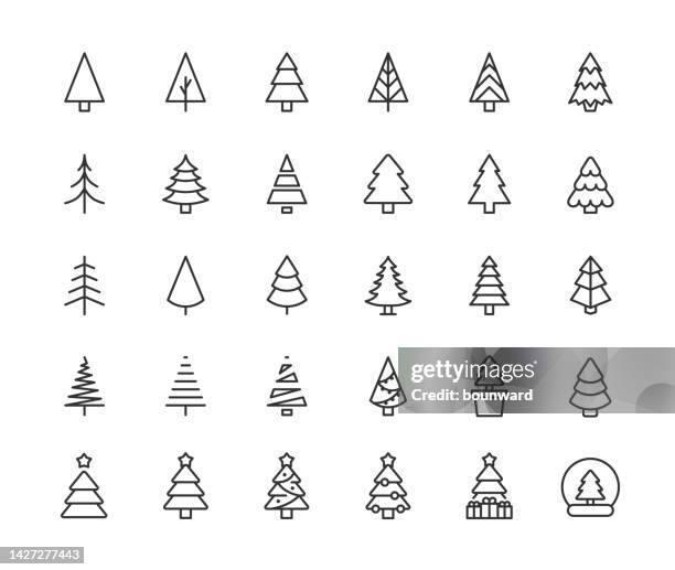 stockillustraties, clipart, cartoons en iconen met christmas tree line icons. editable stroke. - kerstboom