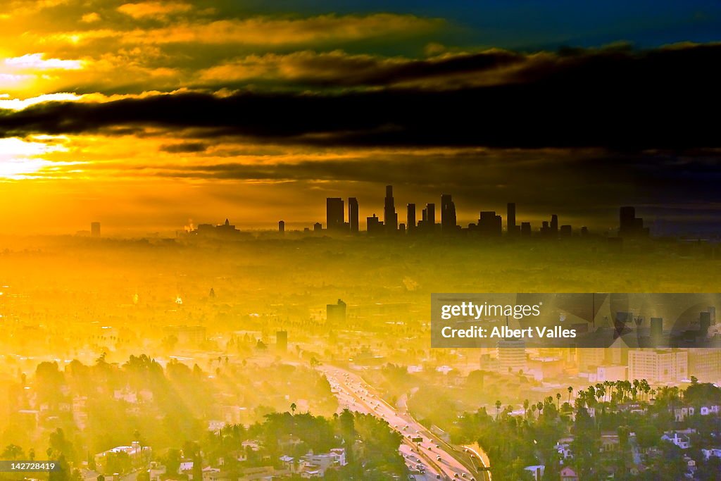 Sunrise over Los Angeles and Hollywood