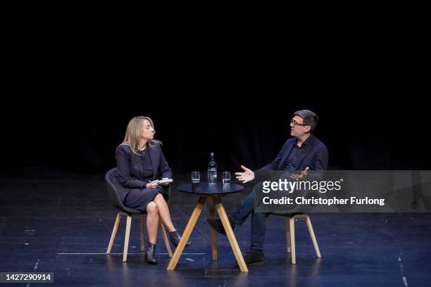 Mayor of Greater Manchester Andy Burnham speaks with Guardian Editor-in-Chief Katharine Viner at a fringe event on the first day of the Labour Party...