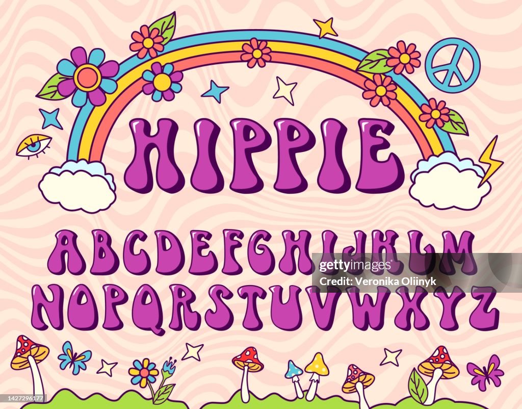 Fpg Lettering Hippie Stylized Font Groovy Alphabet Seventies Letters For Nostatgic ...