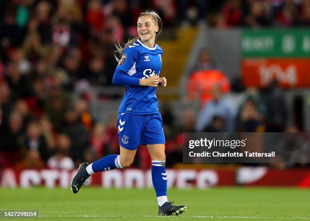 Jess Park of Everton celebrates after scoring their team's second goal during the FA Women's Super League match between Liverpool and Everton FC at...