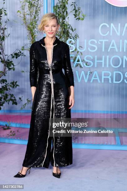 Cate Blanchett attends the CNMI Sustainable Fashion Awards 2022 pink carpet during the Milan Fashion Week Womenswear Spring/Summer 2023 on September...