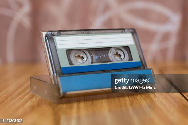 close-up of cassette tape - audiocassette stock-fotos und bilder