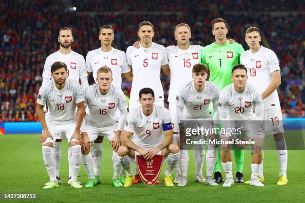 Poland line up for a photo prior to the UEFA Nations League League A Group 4 match between Wales and Poland at Cardiff City Stadium on September 25,...