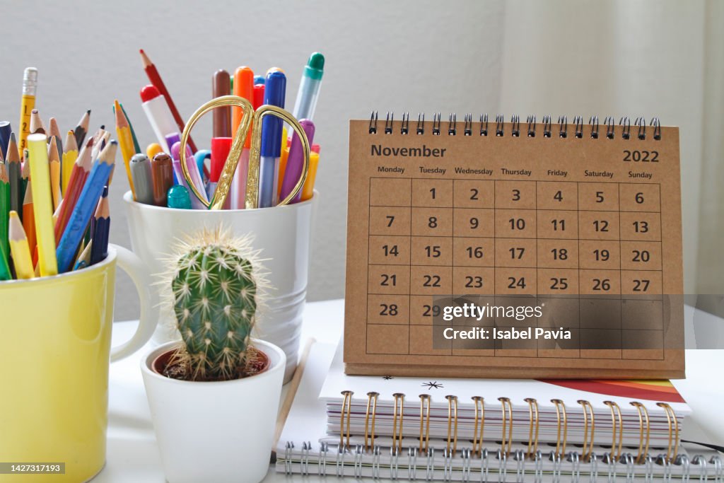 November calendar on desk