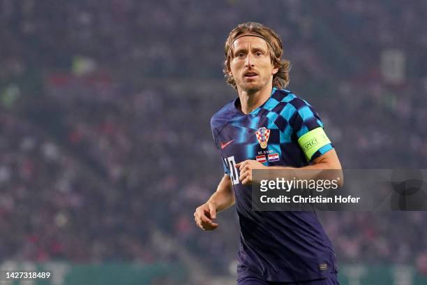 Luka Modric of Croatia looks on during the UEFA Nations League League A Group 1 match between Austria and Croatia at Ernst Happel Stadion on...