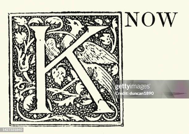 stockillustraties, clipart, cartoons en iconen met vintage illustration, ornate capital letter k, know - k letter words